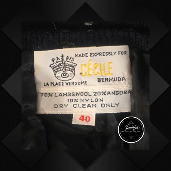 Cécile Bermuda Vintage Black Lambswool Angora Sequin Beaded Cardigan Size 12 - Picture 12 of 16